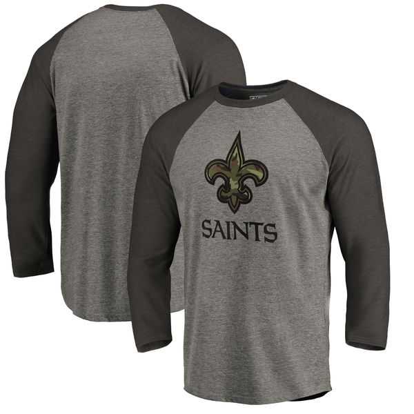 New Orleans Saints NFL Pro Line by Fanatics Branded Black Gray Tri Blend 34 Sleeve T-Shirt